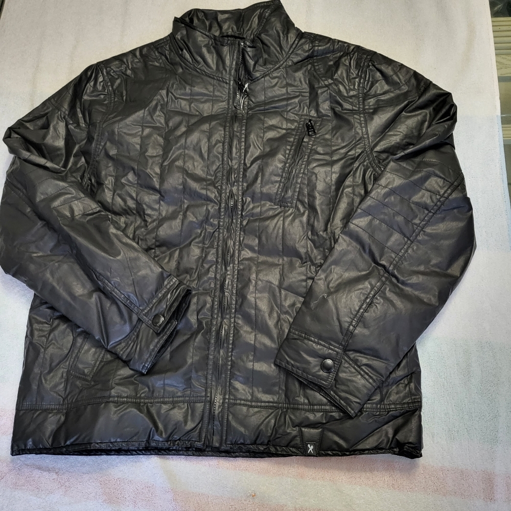 Marc Ecko Cut & Sew Jacket Full Zip Sz XL Black Light Weight Easy Care Button